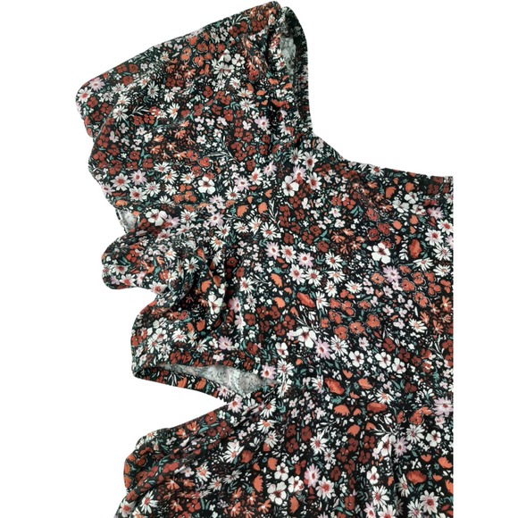 Torrid Women's Black Ditsy Floral Cutout Short Flutter Sleeve Babydoll Blouse 4X - Picture 5 of 7